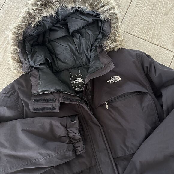 The North Face Jacket Womens XL Black Goose Down Faux Fur Coat Parka Hyvent - Picture 2 of 14